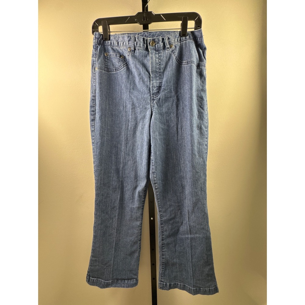 Alfred Dunner Vintage Stretch Band Denim Culottes Size 8 Blue Wide Leg Cropped